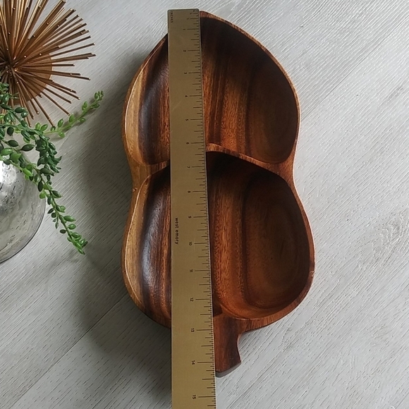 Vintage Leilani Monkey-Pod Wood Tray leaf divided - Picture 6 of 8